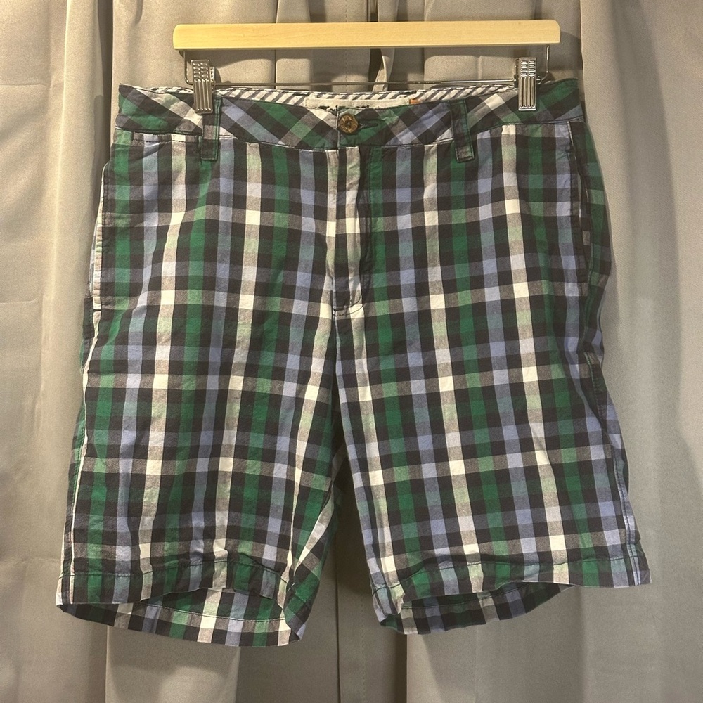 Tailor Vintage Green Blue Plaid Shorts Size 34